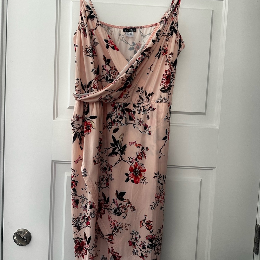 VENUS Pink Asymmetrical Wrap Dress for Wedding Guest